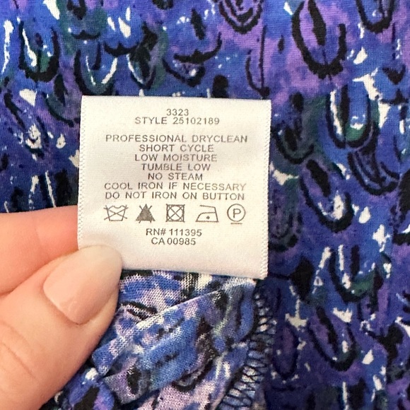 Tory Burch Long Sleeve Silk Blue and Purple Pattern Utility Button Down Top- XS - Picture 4 of 6